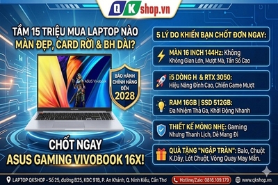 Tầm 15 Triệu Mua Laptop Nào Màn Đẹp, Có Card Rời & Bảo Hành Dài? Chốt Ngay ASUS Gaming Vivobook 16X!